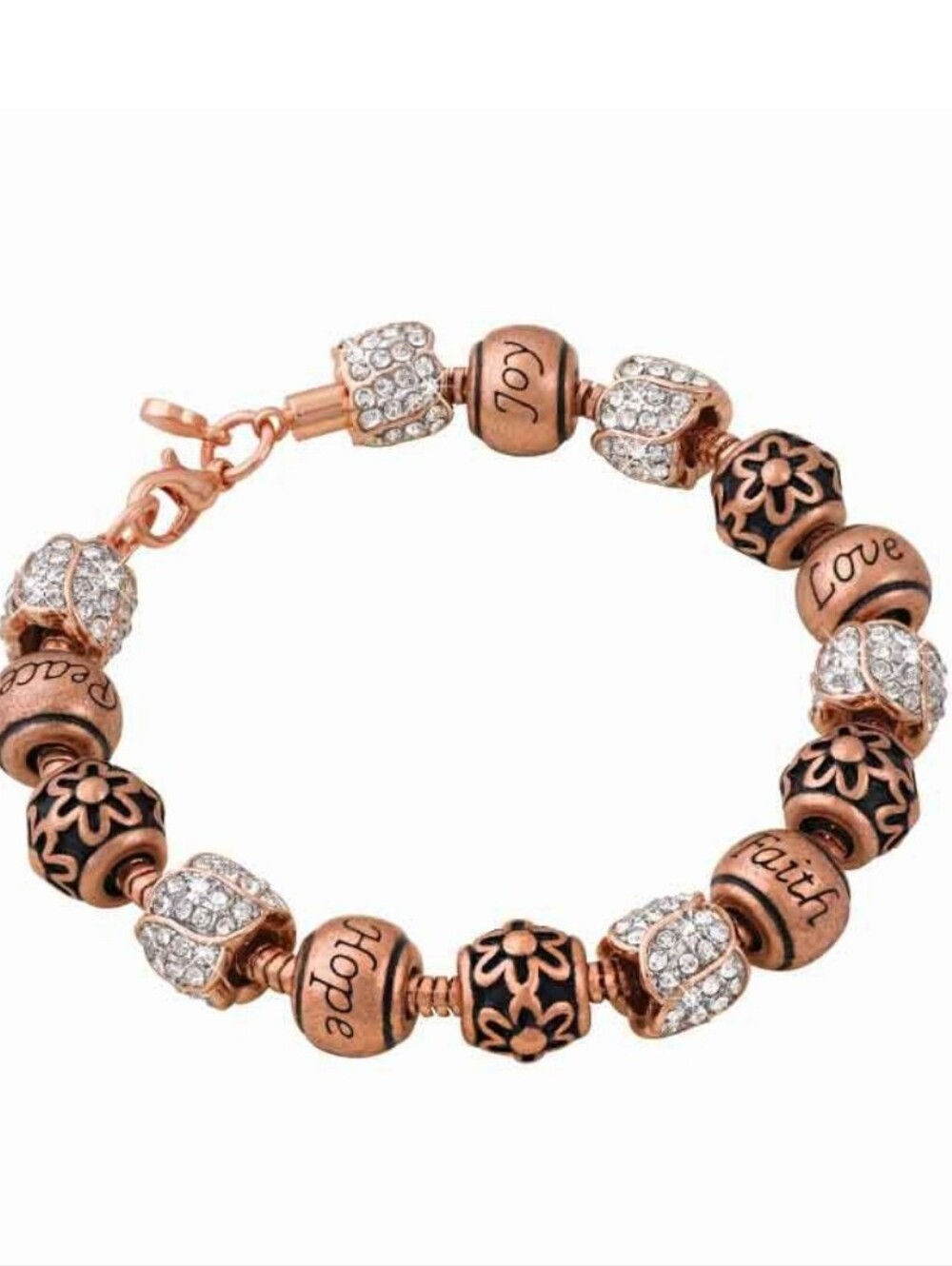 Danbury Mint Nature's Flourish Copper Charm Bracelet- Copper/Rhinestones